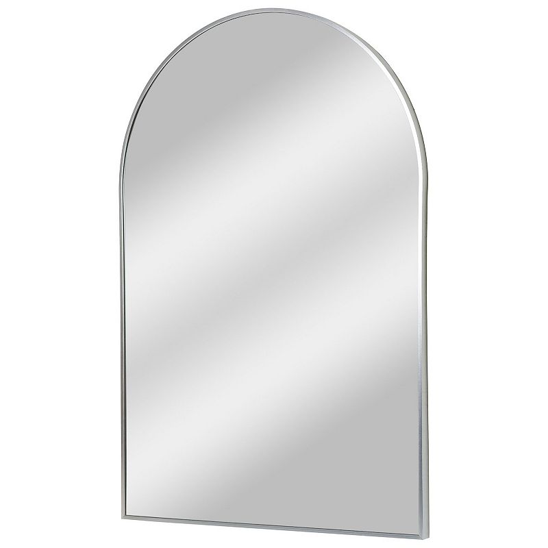 Head West Arch Shaped Thin Metal Frame Wall Vanity Mirror, Silver, 24X36
