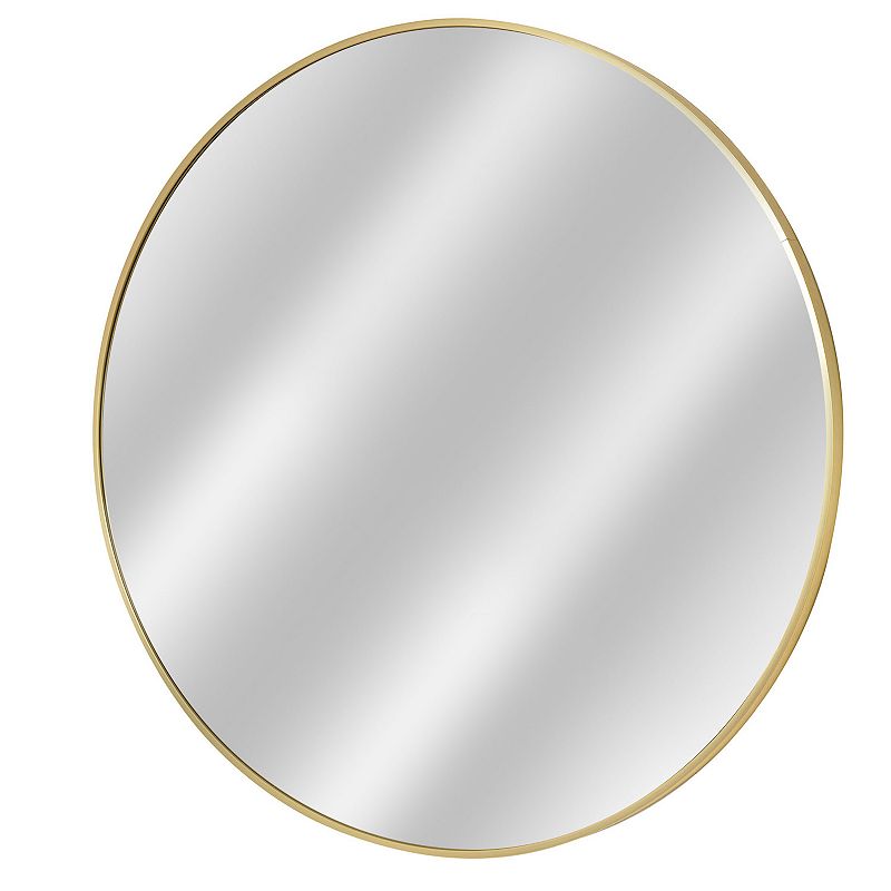 Head West Round Thin Metal Framed Decorative Wall Mirror, Gold, 30X30