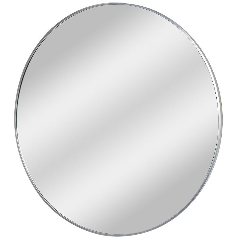 Head West Round Thin Metal Framed Decorative Wall Mirror, Silver, 30X30