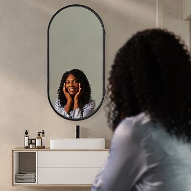 Head West Metal Framed Oval Vanity Wall Mirror with Shelves