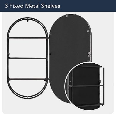 Head West Metal Framed Oval Vanity Wall Mirror with Shelves