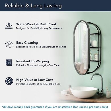 Head West Metal Framed Oval Vanity Wall Mirror with Shelves