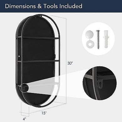 Head West Metal Framed Oval Vanity Wall Mirror with Shelves
