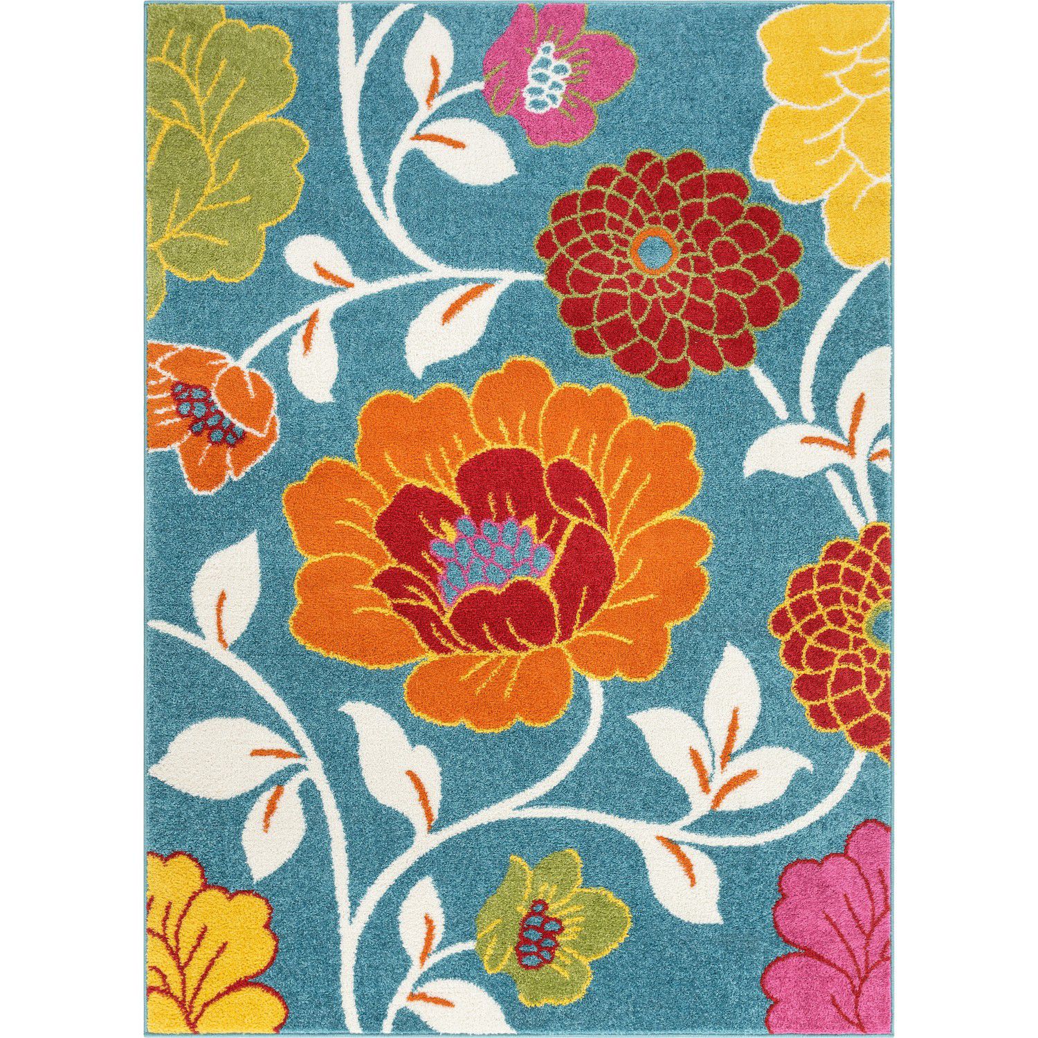 Martha Stewart Amber Floral Daisy Stripe Reverisble Water Resistant Kitchen Mat, Pink/Yellow, 20x39