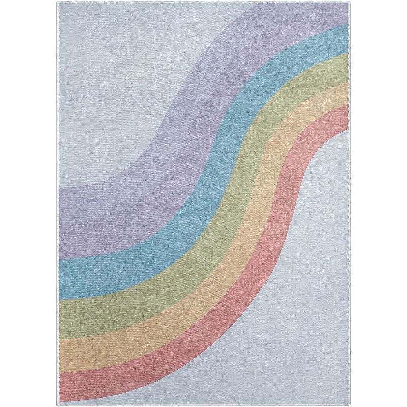 Well Woven Kids Rugs Rainbow Modern Multi Color Printed Distressed Machine Washable 5  x 7  Area Rug