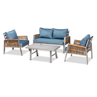 Baxton Studio Nicholson Patio Loveseat, Chair & Coffee Table 4 pc Set