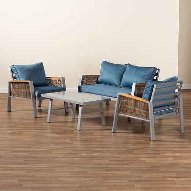 Baxton Studio Nicholson Patio Loveseat, Chair & Coffee Table 4-piece Set