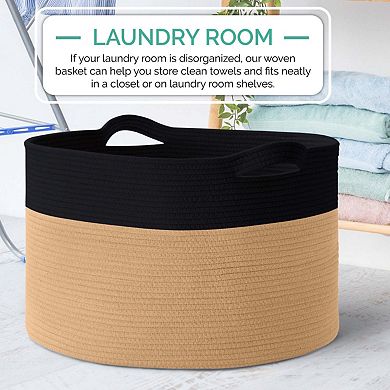 Ornavo Home Extra Large Round Cotton Rope Storage Basket Laundry Hamper with Handles