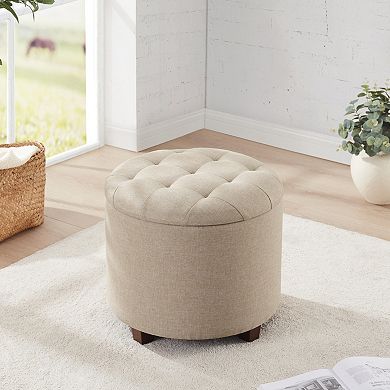 Ornavo Home Donovan Round Tufted Linen Storage Ottoman