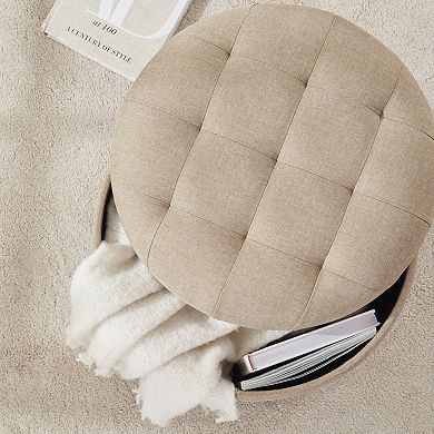 Ornavo Home Donovan Round Tufted Linen Storage Ottoman