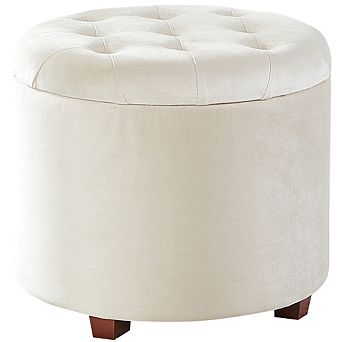 Ornavo Home Donovan Round Tufted Linen Storage Ottoman
