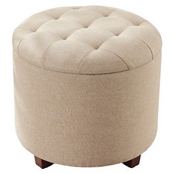 Ornavo Home Donovan Round Tufted Linen Storage Ottoman