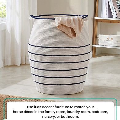 Ornavo Home Extra Large Woven Cotton Rope Tall 25" Height Laundry Hamper Basket with Handles