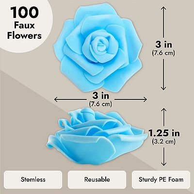Juvale 100 Pack Blue Rose Flower Heads Artificial Flowers Perfect Wedding Decorations Baby Showers Crafts 3 Inches