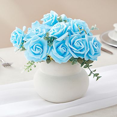100 Pack Light Blue Artificial Flowers, Bulk Stemless Fake Foam Roses, 3 In