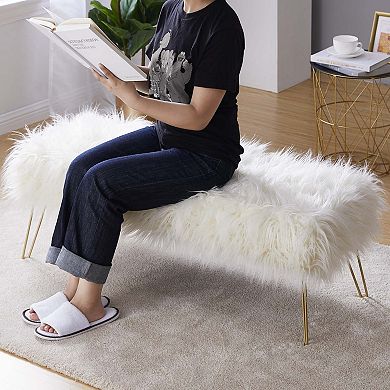 Ornavo Home Faux Fur Bench Ottoman