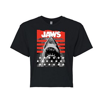 Juniors' Jaws Stripes Stars Crop Tee