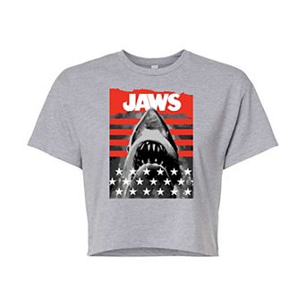 Juniors' Jaws Stripes Stars Crop Tee