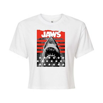 Juniors' Jaws Stripes Stars Crop Tee