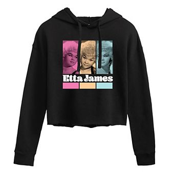 Juniors' Etta James Grid Cropped Graphic Hoodie