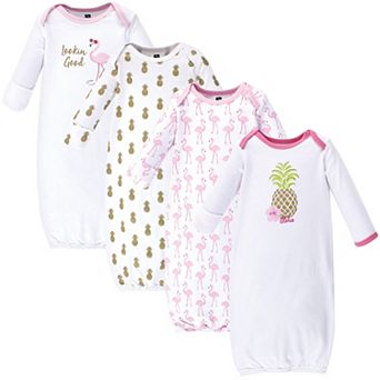 Hudson Baby Infant Girl Cotton Long-Sleeve Gowns 4 pk Pineapple, 0-6 Months