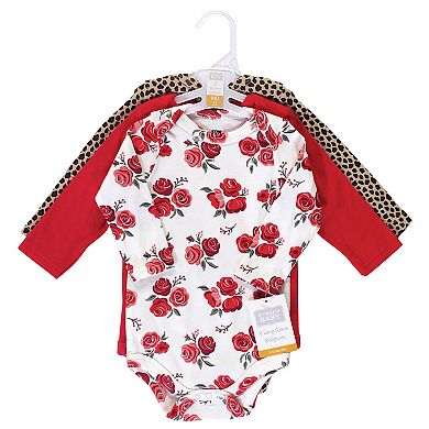 Hudson Baby Infant Girl Cotton Long-Sleeve Bodysuits 3pk, Basic Rose Leopard