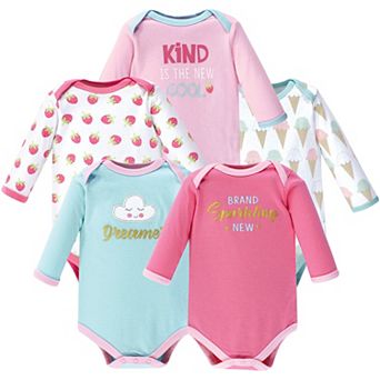 Luvable Friends Baby Girl Cotton Long-Sleeve Bodysuits 5 pk Dreamer, 12-18 Months