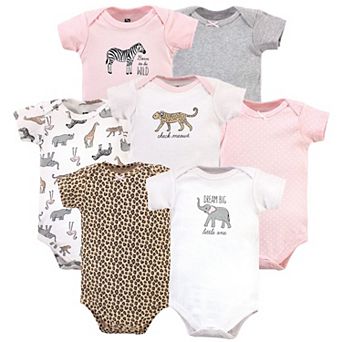 Hudson Baby Infant Girl Cotton Bodysuits, Modern Pink Safari, 6-9 Months