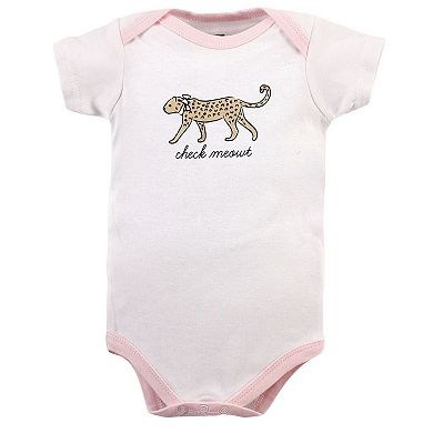 Hudson Baby Infant Girl Cotton Bodysuits, Modern Pink Safari, 6-9 Months