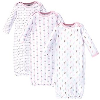 Luvable Friends Baby Girl Cotton Long-Sleeve Gowns 3 pk Girl Feathers, 0-6 Months