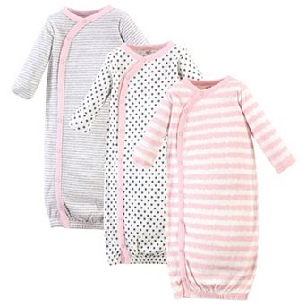 Touched by Nature Baby Girl Organic Cotton Side-Closure Snap Long-Sleeve Gowns 3 pk Pink Gray Scribble