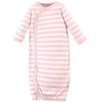 Touched by Nature Baby Girl Organic Cotton Side-Closure Snap Long-Sleeve Gowns 3pk, Pink Gray Scribble
