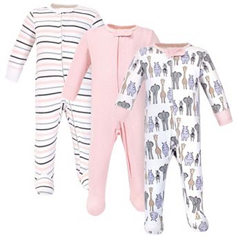 Hudson Baby Infant Girl Cotton Zipper Sleep and Play 3 pk Pink Safari, 3-6 Months