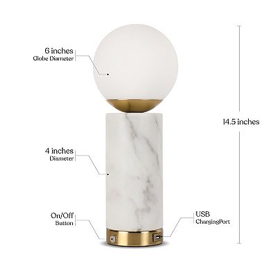 Brightech Aspen 14.5" Dimmable Led Marble Table Lamp With Usb Port