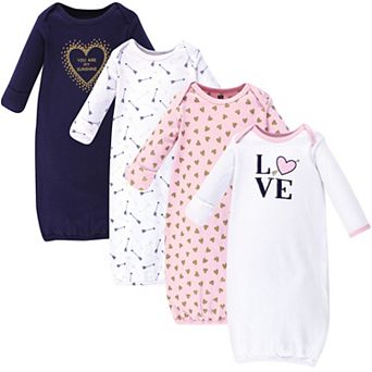 Hudson Baby Infant Girl Cotton Long-Sleeve Gowns 4 pk Love, 0-6 Months