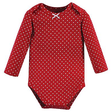 Hudson Baby Infant Girl Cotton Long-Sleeve Bodysuits, Poinsettia, 0-3 Months