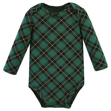 Hudson Baby Infant Girl Cotton Long-Sleeve Bodysuits, Poinsettia, 0-3 Months