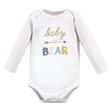 Hudson Baby Infant Girl Cotton Long-Sleeve Bodysuits, Girl Baby Bear
