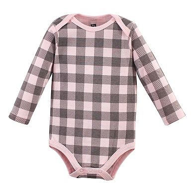 Hudson Baby Infant Girl Cotton Long-Sleeve Bodysuits, Girl Baby Bear