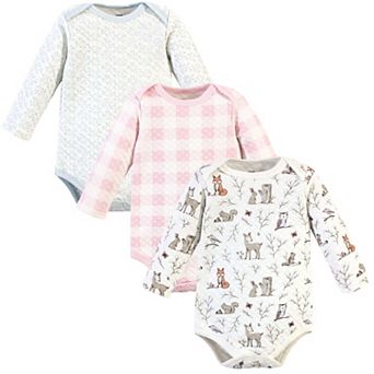 Hudson Baby Infant Girl Quilted Long-Sleeve Cotton Bodysuits 3 pk Enchanted Forest, 18-24 Months