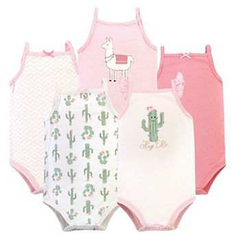 Hudson Baby Infant Girl Cotton Sleeveless Bodysuits 5 pk Pink Cactus, 0-3 Months