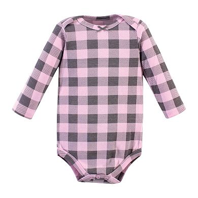 Hudson Baby Infant Girl Cotton Long-Sleeve Bodysuits, Pink Moose