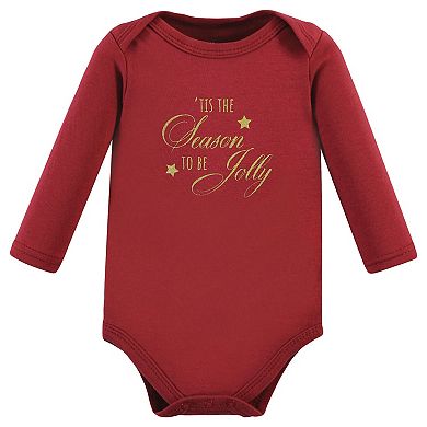 Hudson Baby Infant Girl Cotton Long-Sleeve Bodysuits, Girl Holiday Village