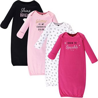 Hudson Baby Infant Girl Cotton Long-Sleeve Gowns 4 pk Sparkle, 0-6 Months