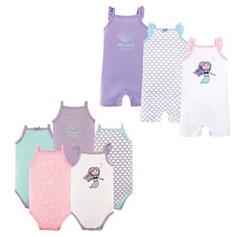 Hudson Baby Infant Girl Cotton Bodysuits and Rompers, 8 pc Mermaid