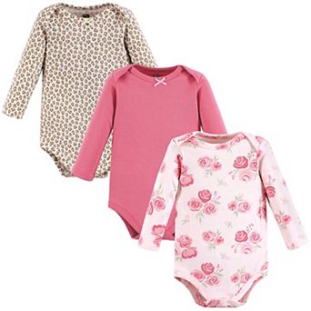 Hudson Baby Infant Girl Cotton Long-Sleeve Bodysuits, Blush Rose Leopard