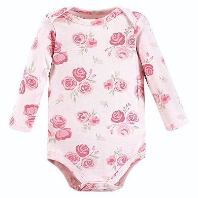 Hudson Baby Infant Girl Cotton Long-Sleeve Bodysuits, Blush Rose Leopard
