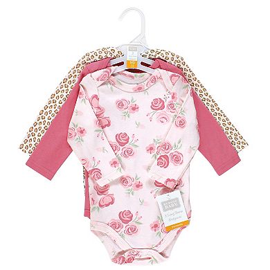 Hudson Baby Infant Girl Cotton Long-Sleeve Bodysuits, Blush Rose Leopard