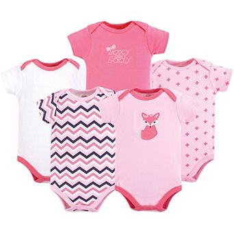 Luvable Friends Baby Girl Cotton Bodysuits 5 pk Foxy, 6-9 Months