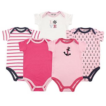 Luvable Friends Baby Girl Cotton Bodysuits 5 pk Foxy, 6-9 Months